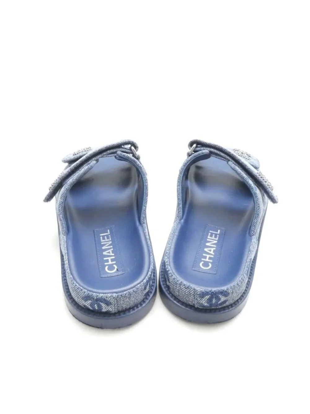 Chanel Velcro Sandals 38C Denim CC Logo Hooded